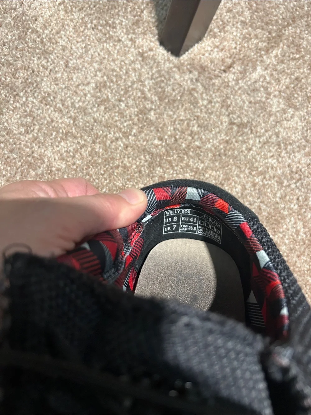 Hey Dude Black Knit Slip-On Loafers with Red-Trim Interior